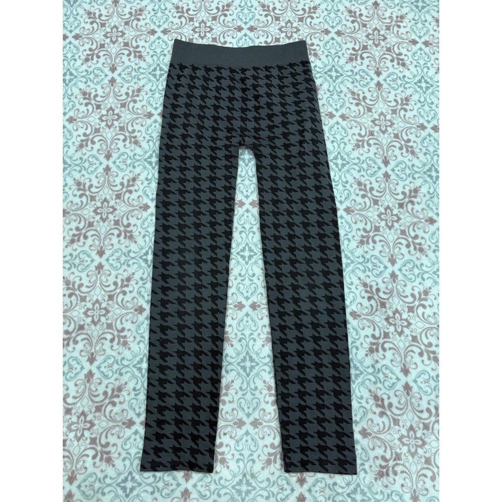 Icon Apparel Houndstooth Fleece Lined Leggings Grey Black High Rise Stretch